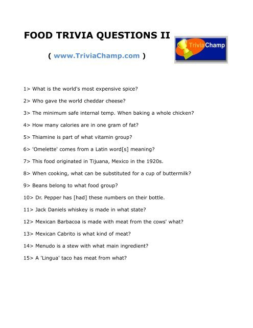 Mexican Food Trivia Questions And Answers