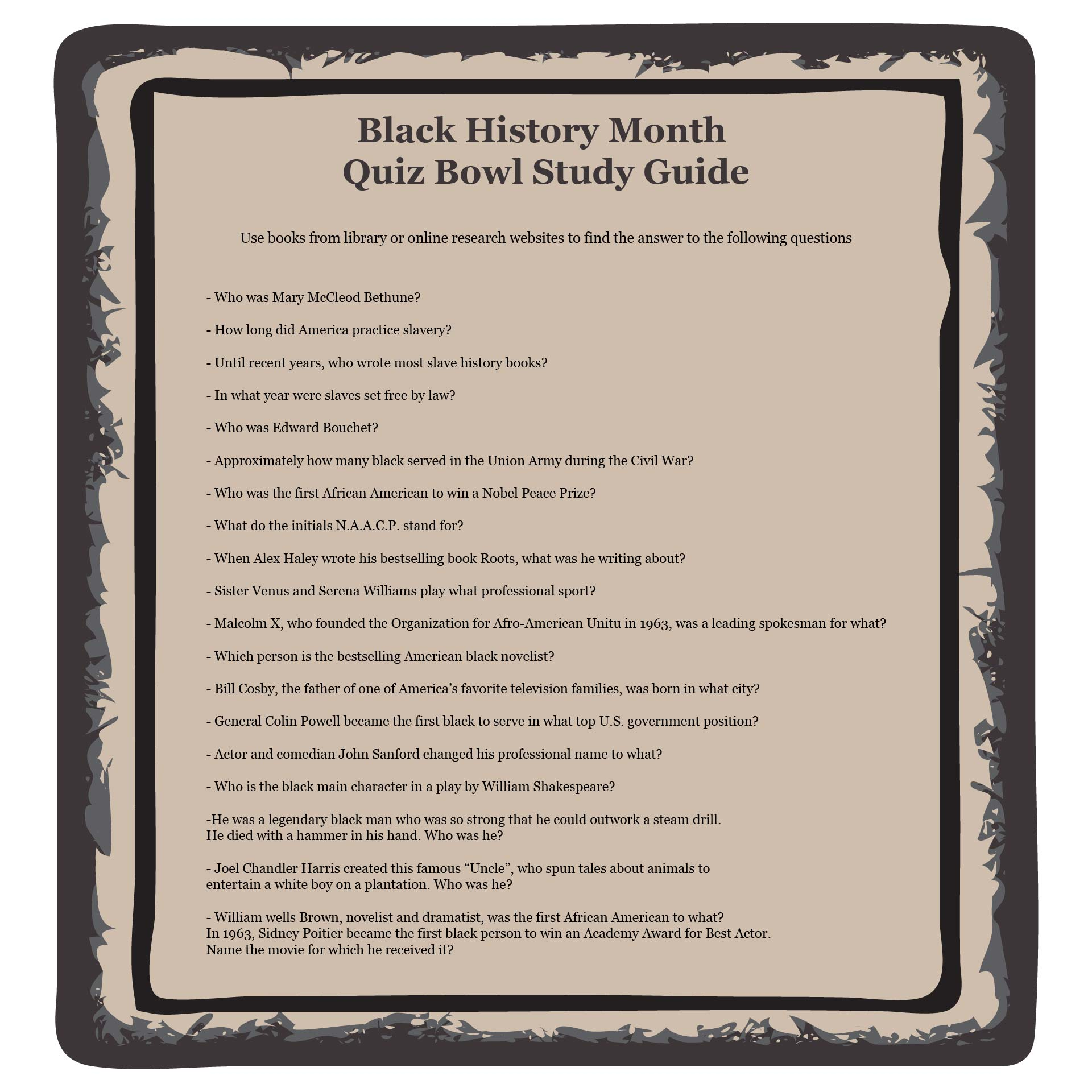 Black History Month Trivia Questions And Answers Game Questions 