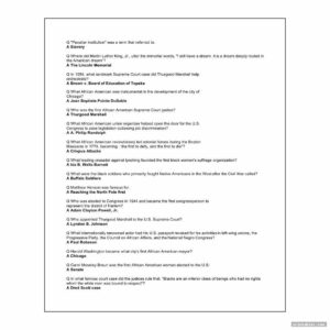 Black History Trivia Questions And Answers Printable Gridgit