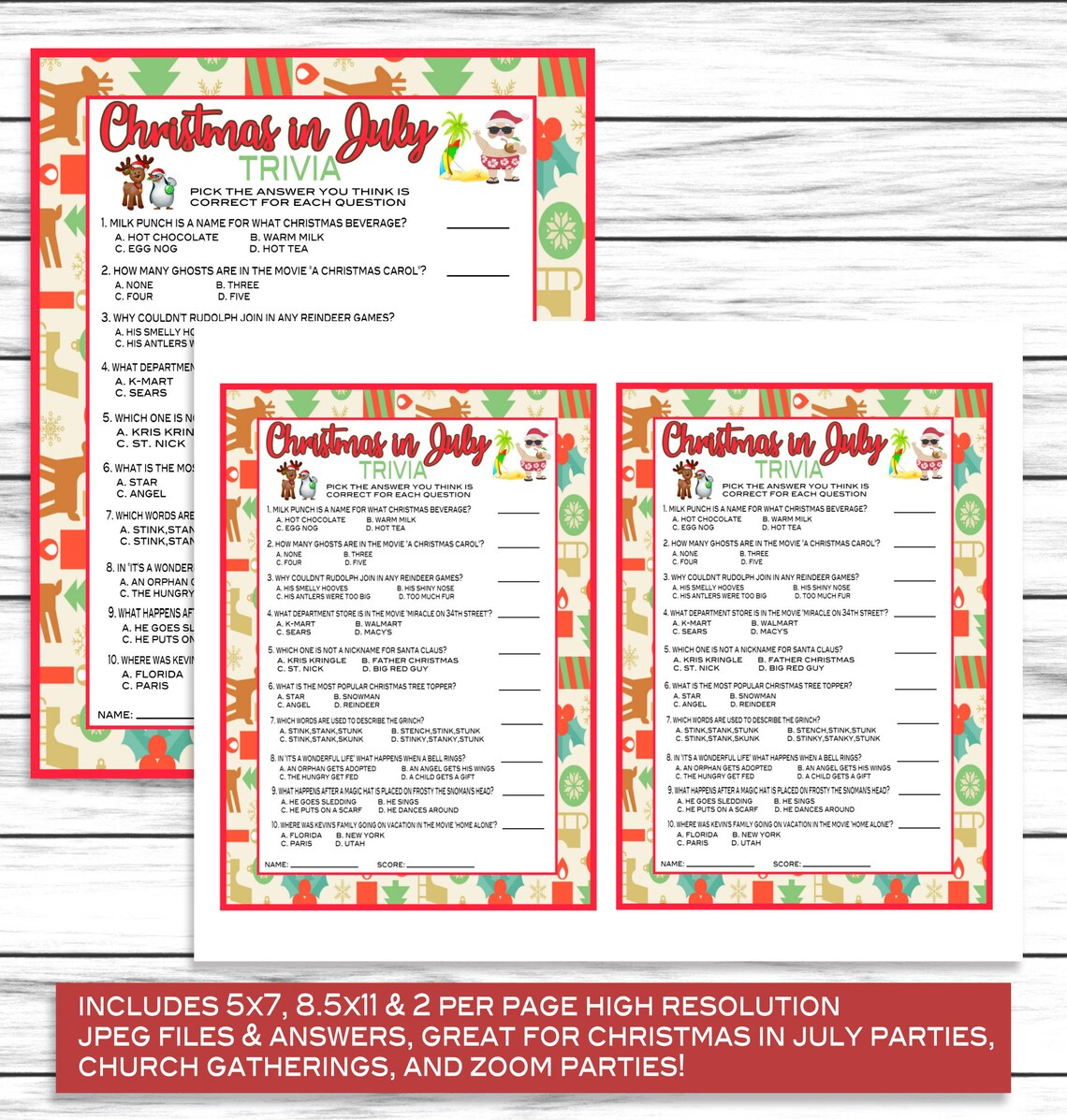 Christmas In July Trivia Game Party Game Favors Decor Etsy