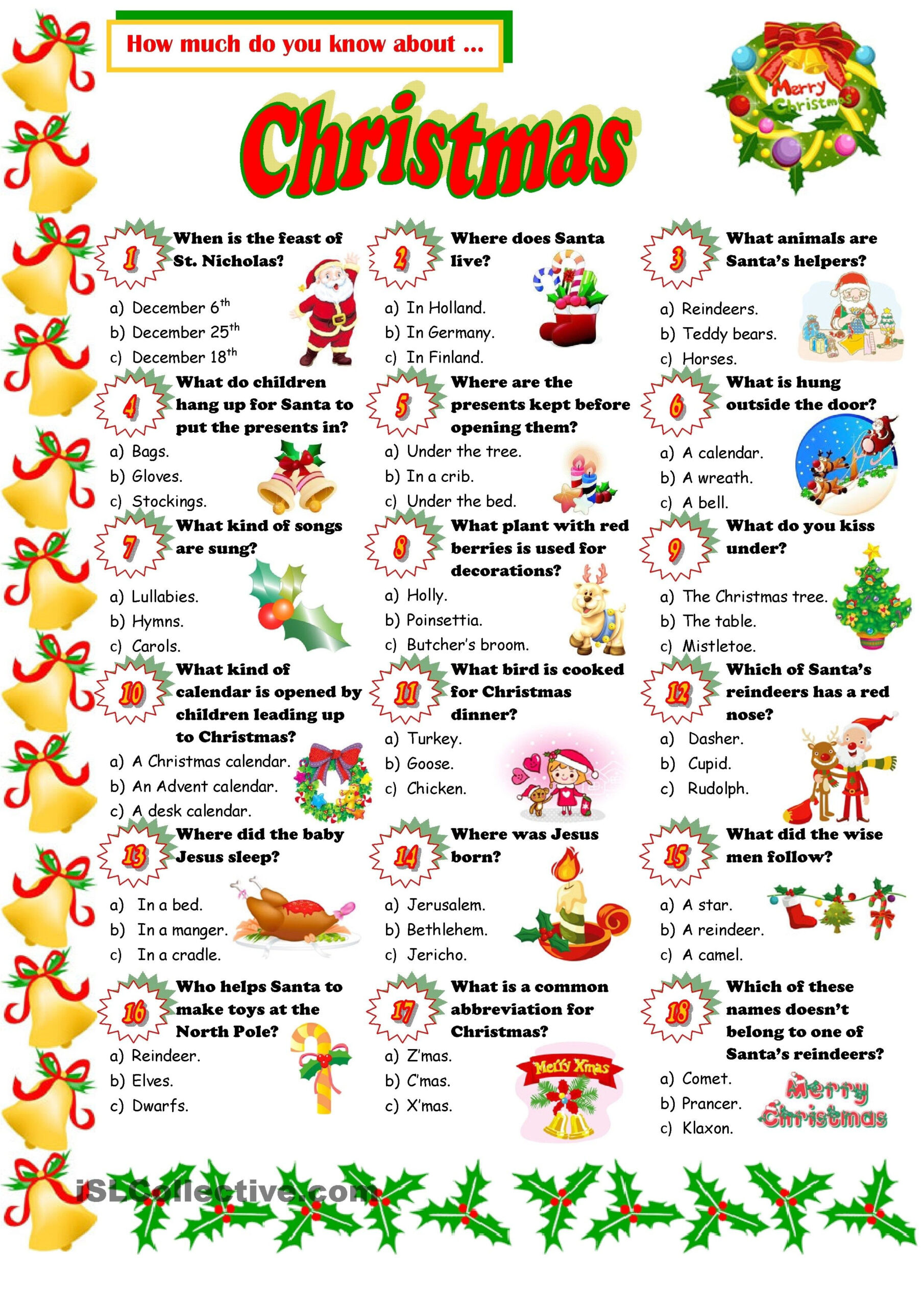 Christmas Trivia Worksheets