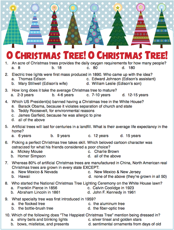 Christmas Tree Trivia Party Game Free Printable Flanders Family 