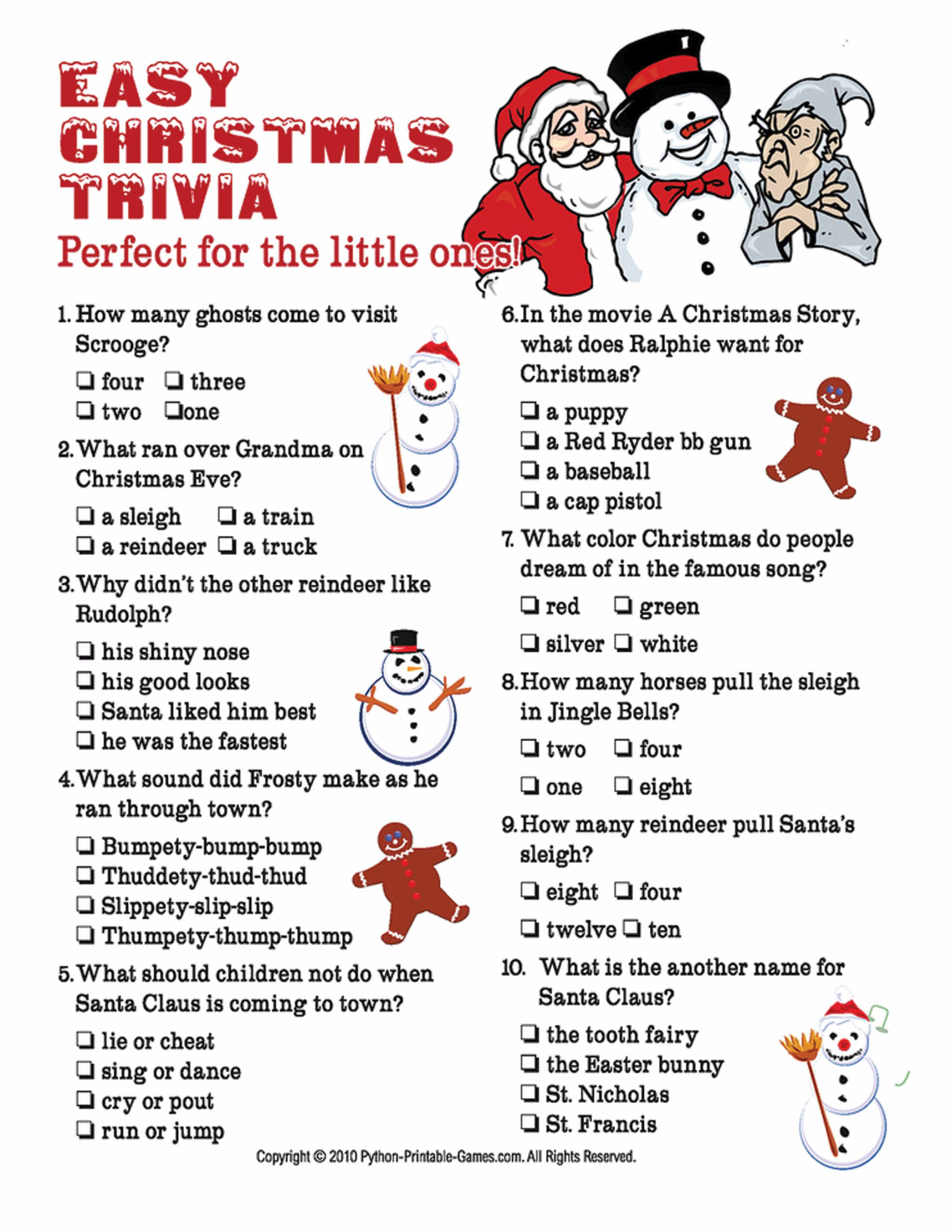 Kids Christmas Trivia Printable