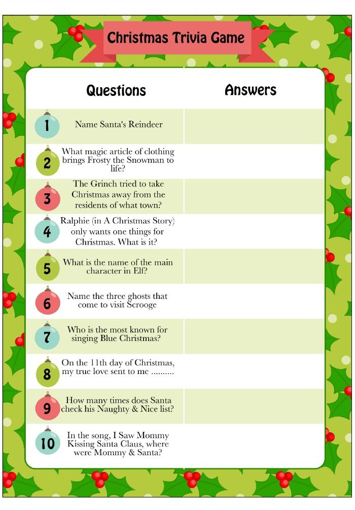 Christmas Trivia Game Free Printable Holiday Game For Adults Fun 