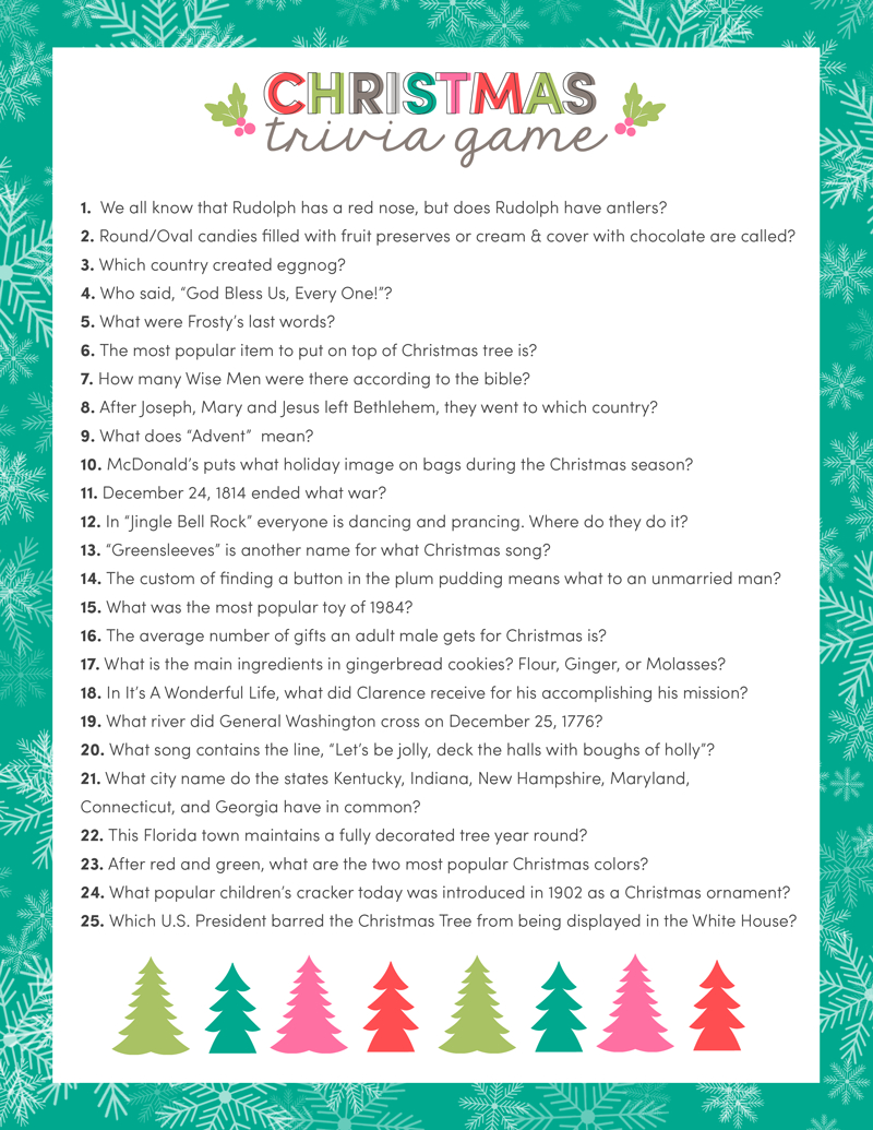 Christmas Trivia Game Free Printable Holidays Christmas Trivia 