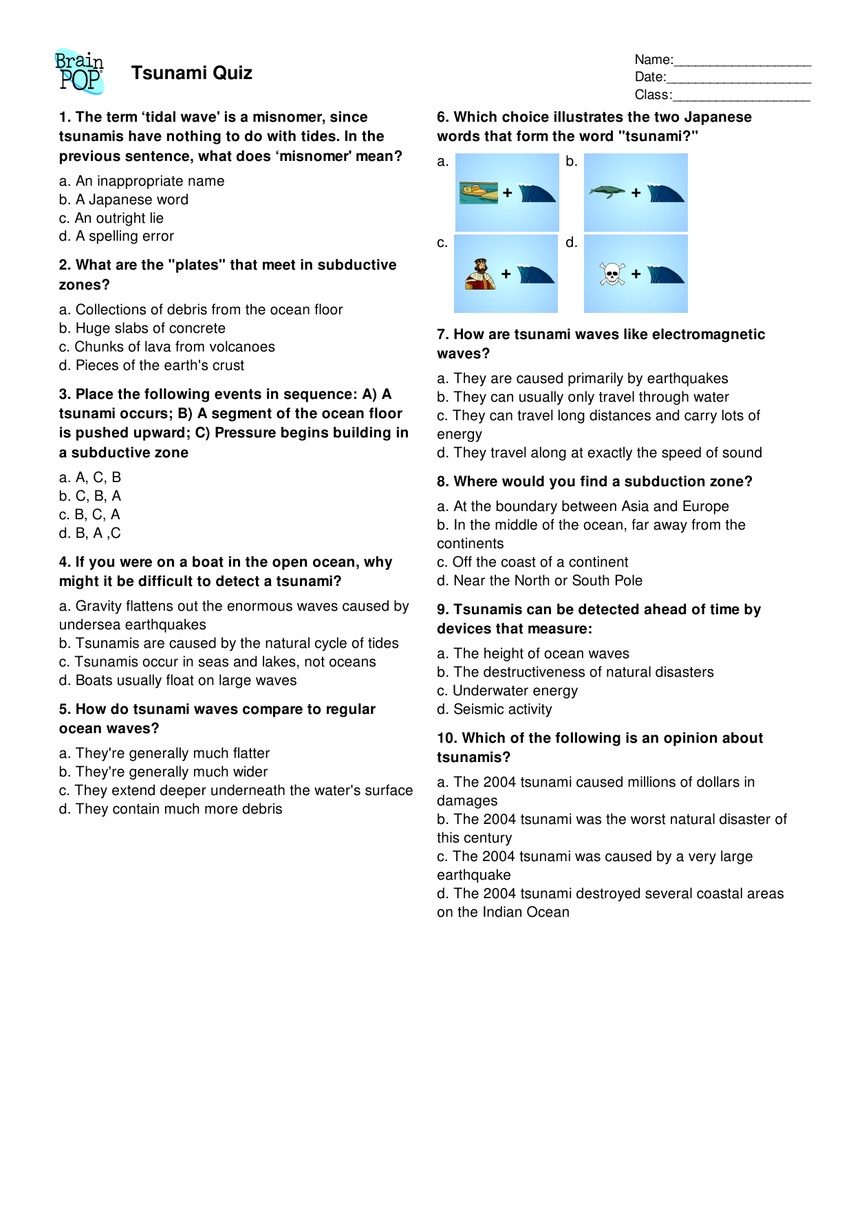 Cipir6 Tsunami Quiz Questions