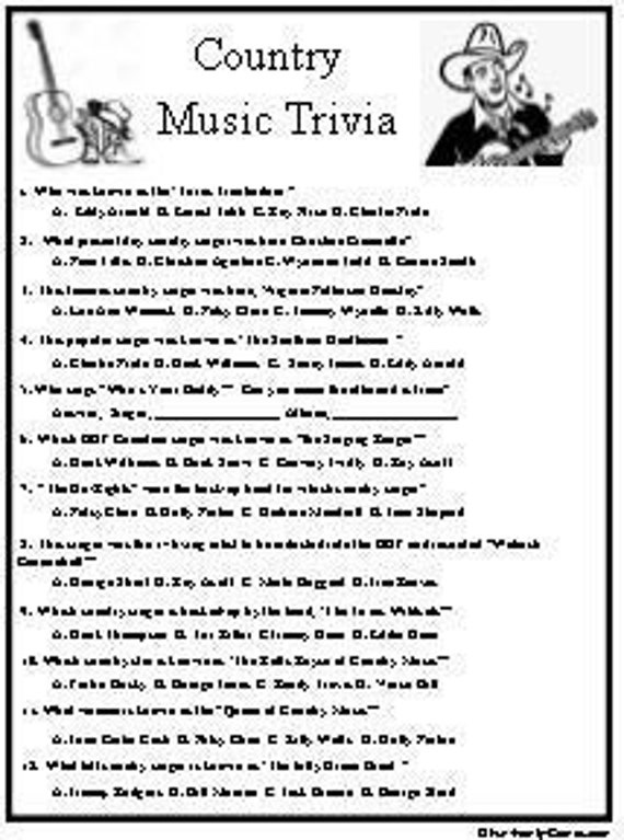 Country Music Trivia Plus Name That Tune Etsy