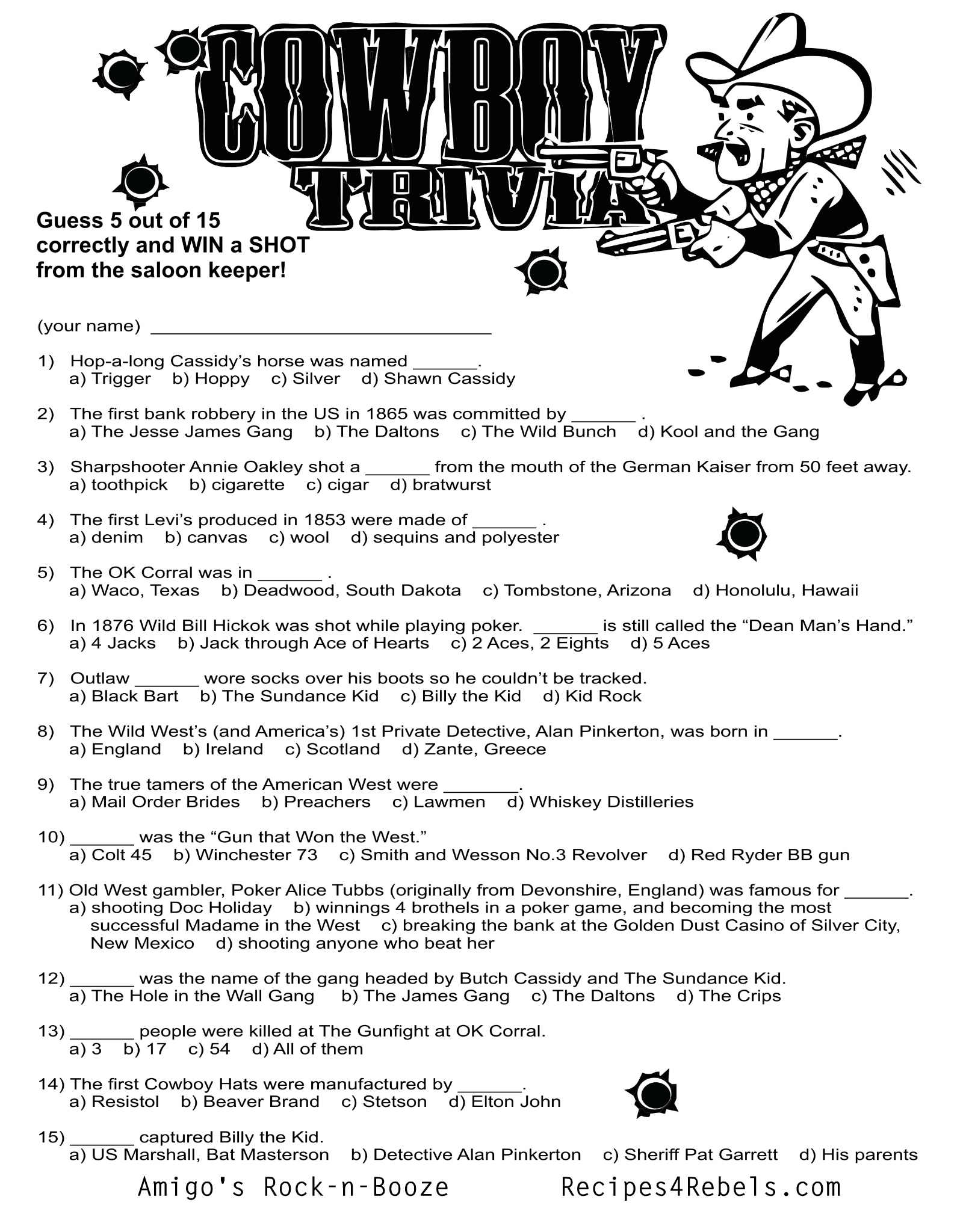 Easy Printable Trivia Questions And Answers Cowboy