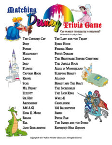 Disney Trivia Match Game Oscar Party Games Disney Trivia Questions
