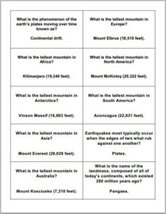 Earth Science And Topography Trivia Cards Student Handouts Trivia