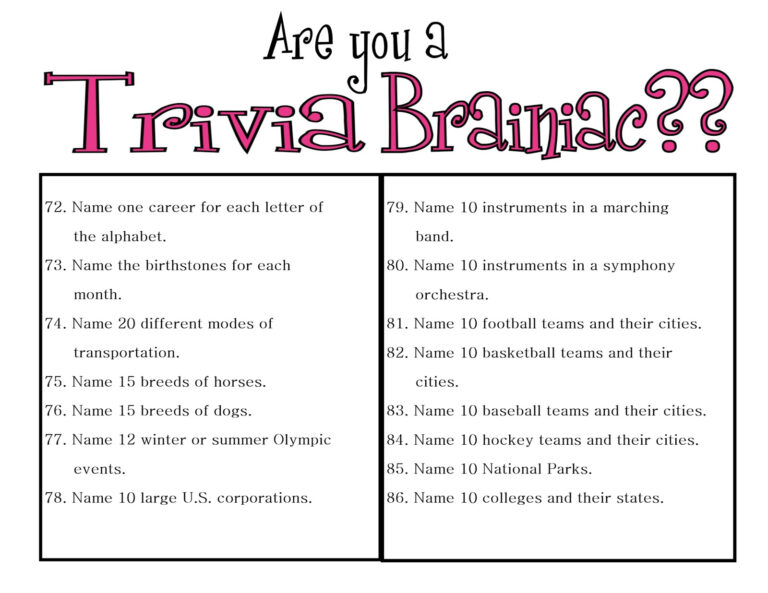 Easy Trivia Questions And Answers Printable PrintableTemplates | Trivia ...