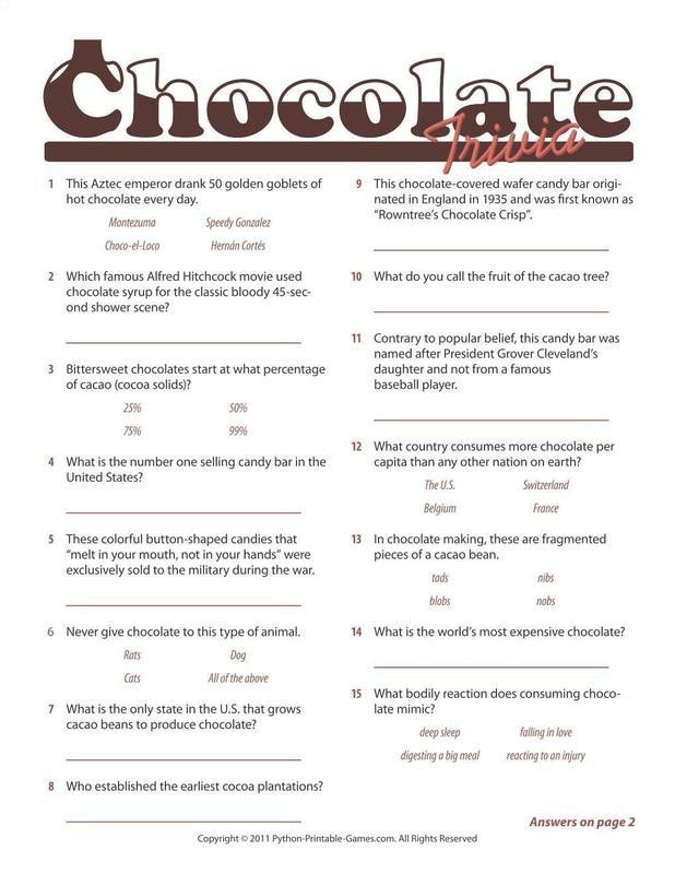 Foods Drinks Games Chocolate Trivia Game Trivia Questions And 