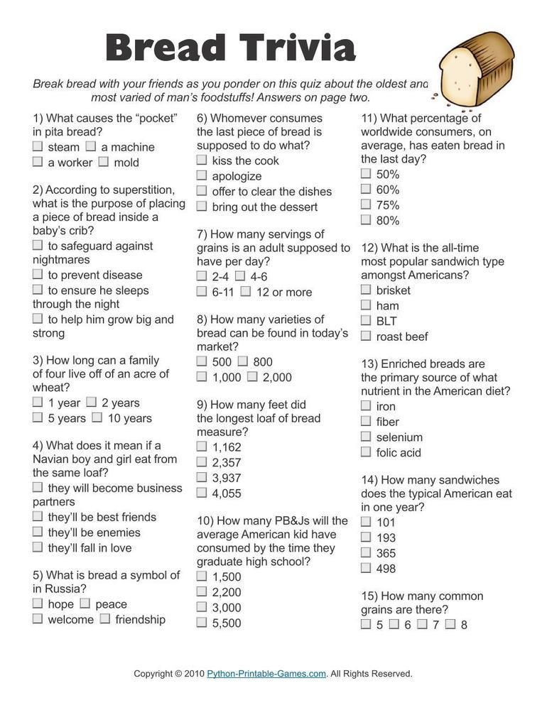 Cooking Trivia And Answers Printable
