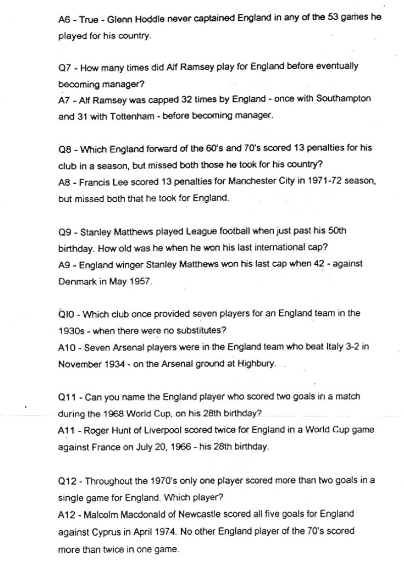 Football Cartophilic Info Exchange England s Glory Soccer Trivia 3 