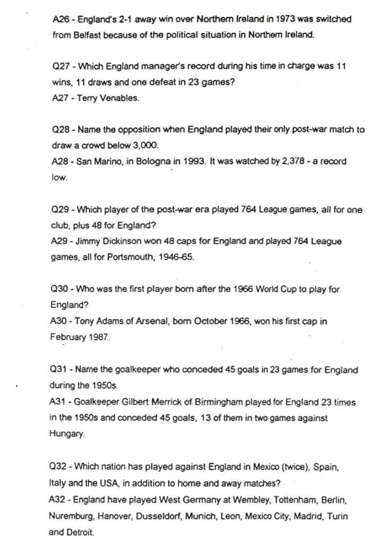 Football Cartophilic Info Exchange England s Glory Soccer Trivia 3 