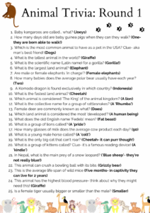 FREE 50 Animal Trivia Questions And Answers Printable