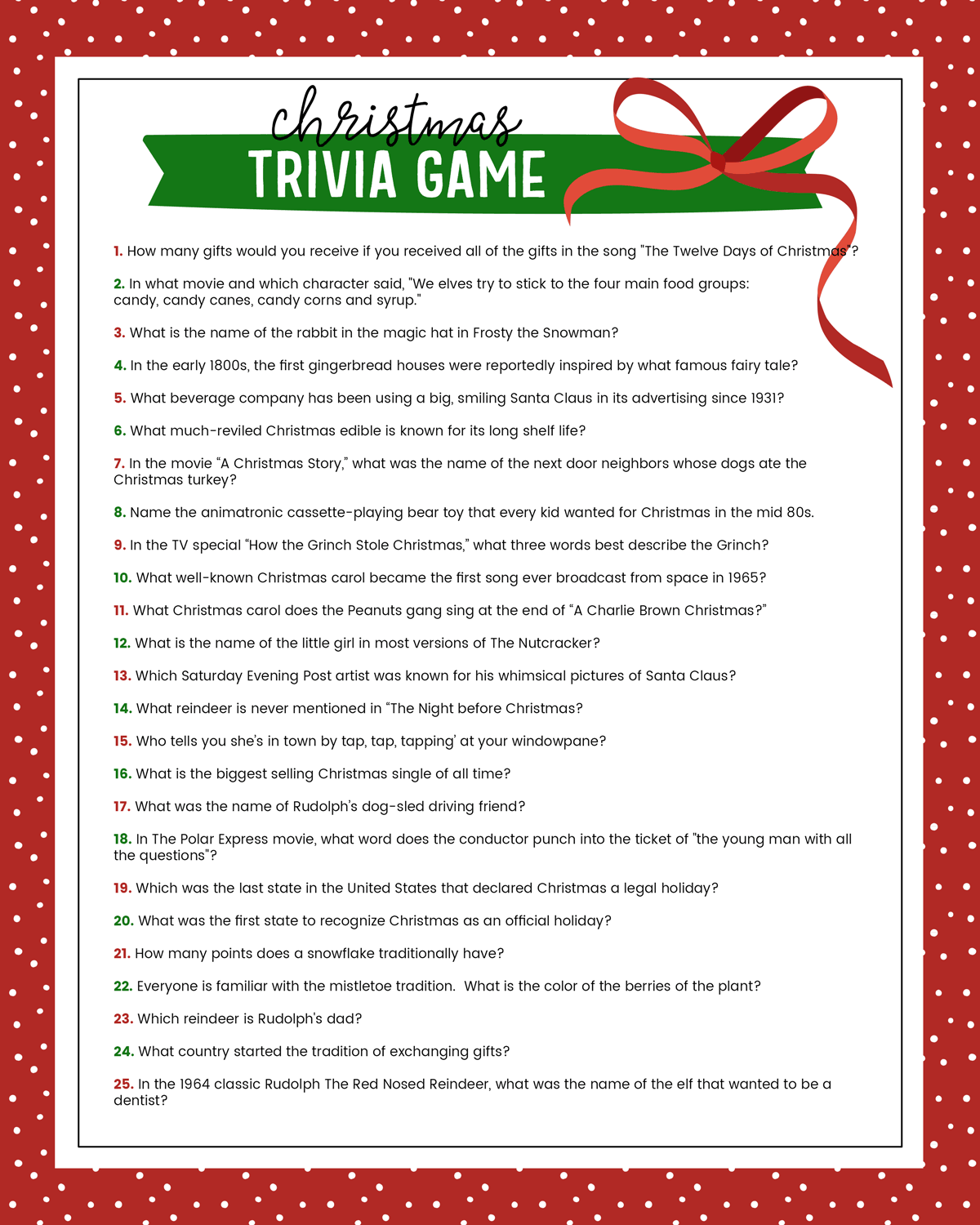 Christmas Trivia Questions Printable Free