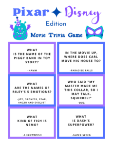 FREE Disney Pixar Trivia Game Printable Disney Trivia Questions