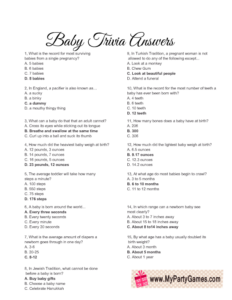 Free Printable Baby Trivia Game Answer Sheet Boy Baby Shower Games