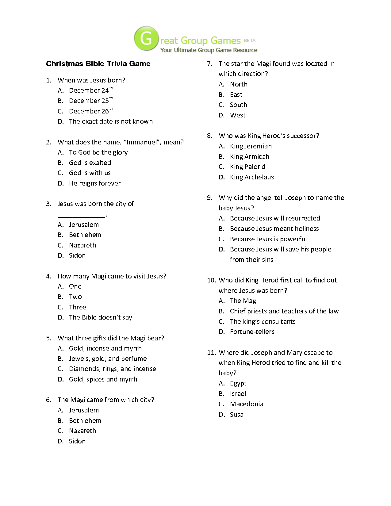 Free Printable Bible Trivia Questions And Answers Free Printable