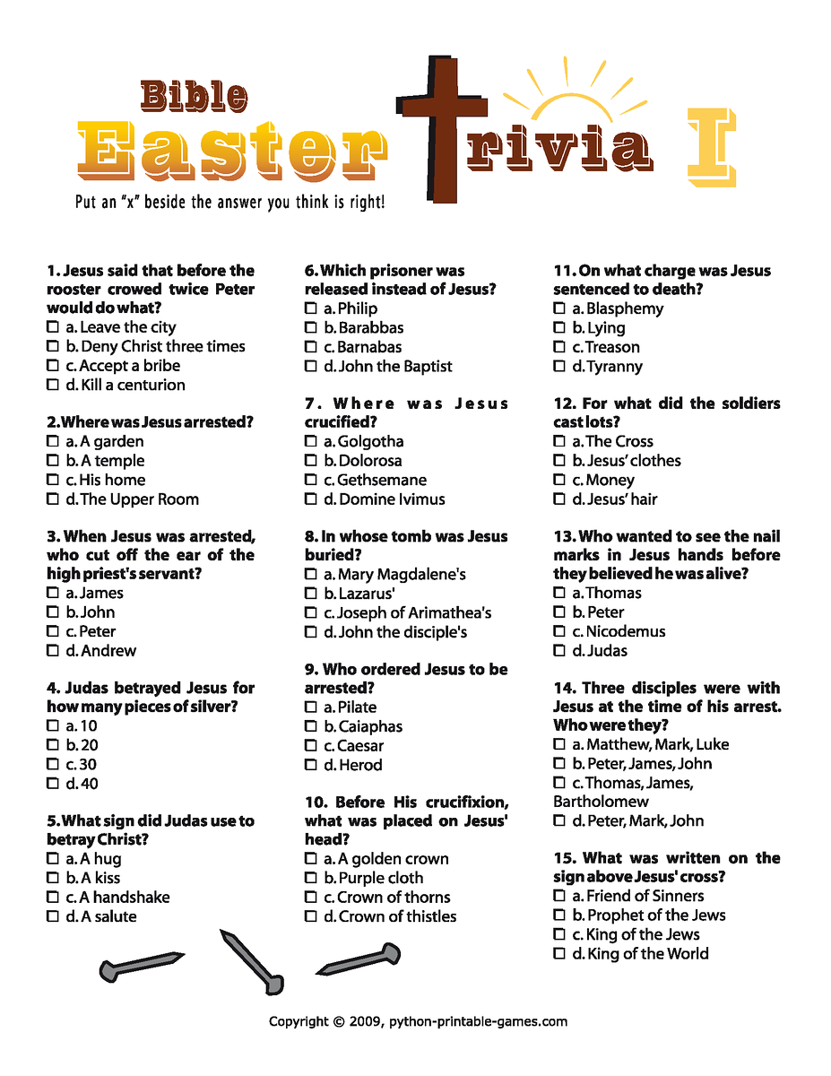 Bible Trivia Questions With Answers Printable Word Search