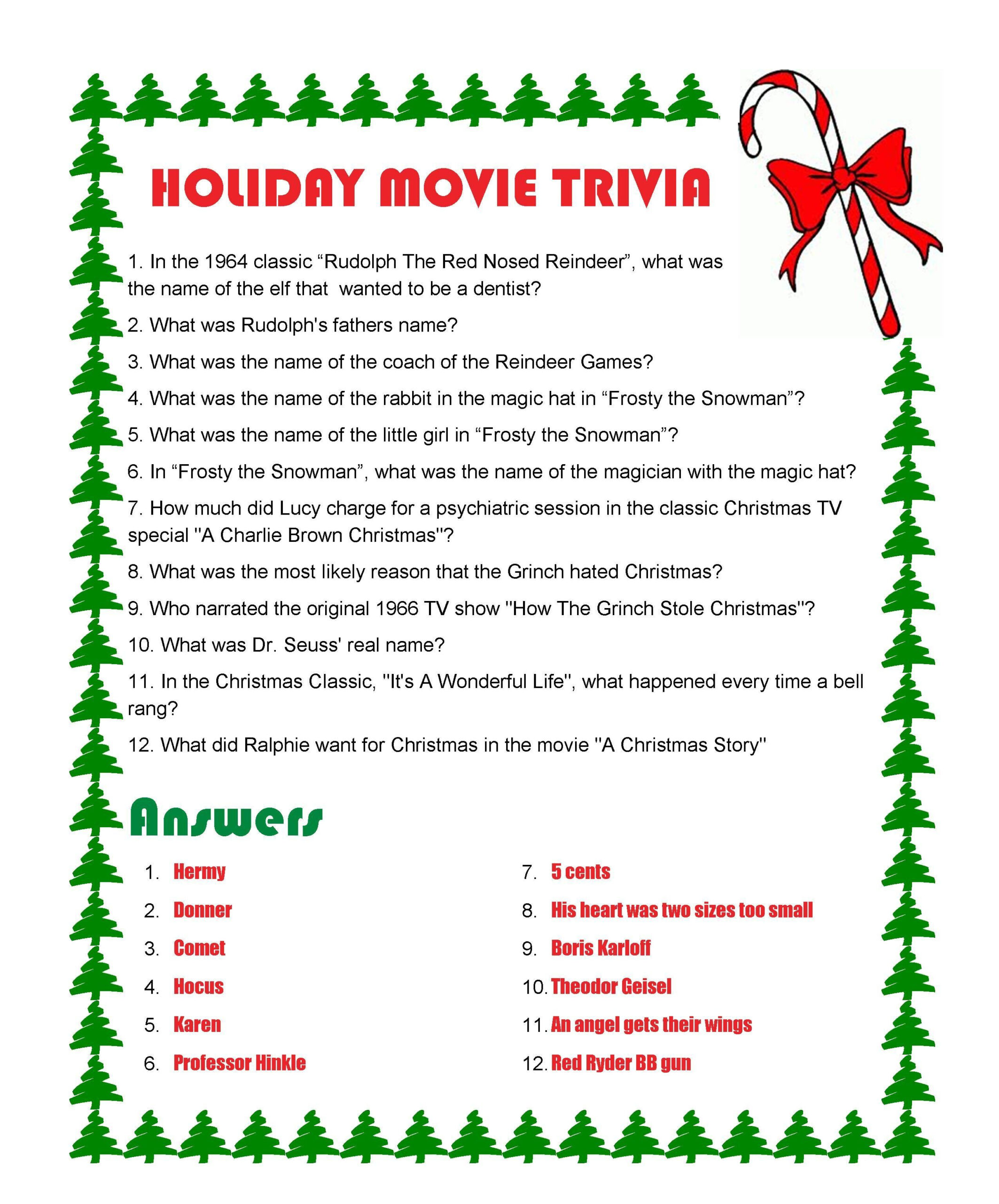 Free Printable Christmas Movie Trivia Questions And Answers Multiple 