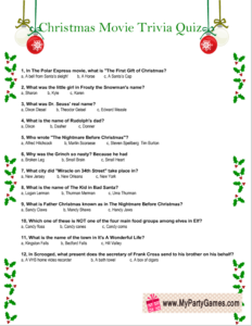 Free Printable Christmas Movie Trivia Quiz
