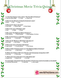 Free Printable Christmas Movie Trivia Quiz Worksheet Christmas Movie