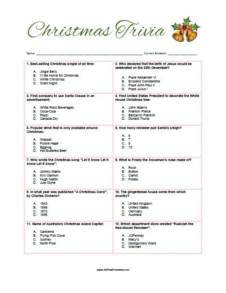 Free Printable Christmas Trivia Game Free Printable Christmas Trivia 