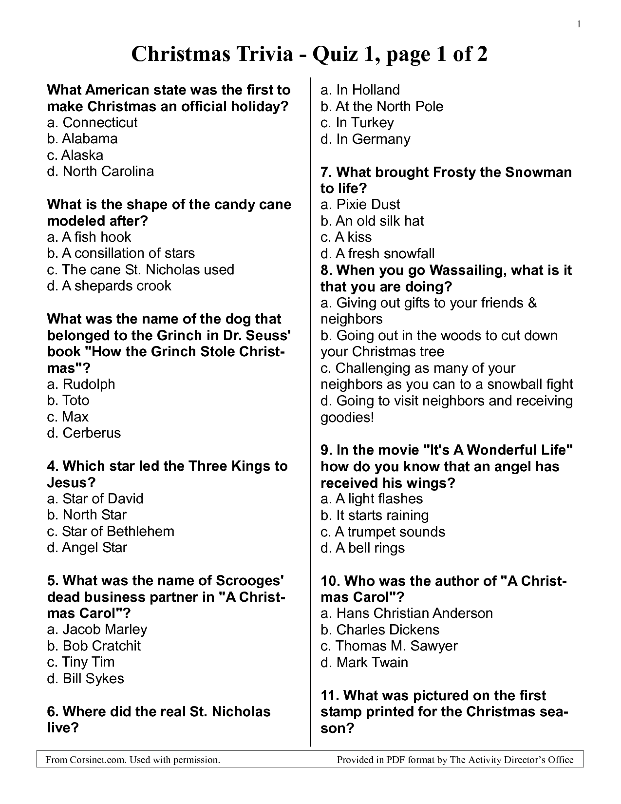 Free Printable Christmas Trivia Questions and Answers Christmas 