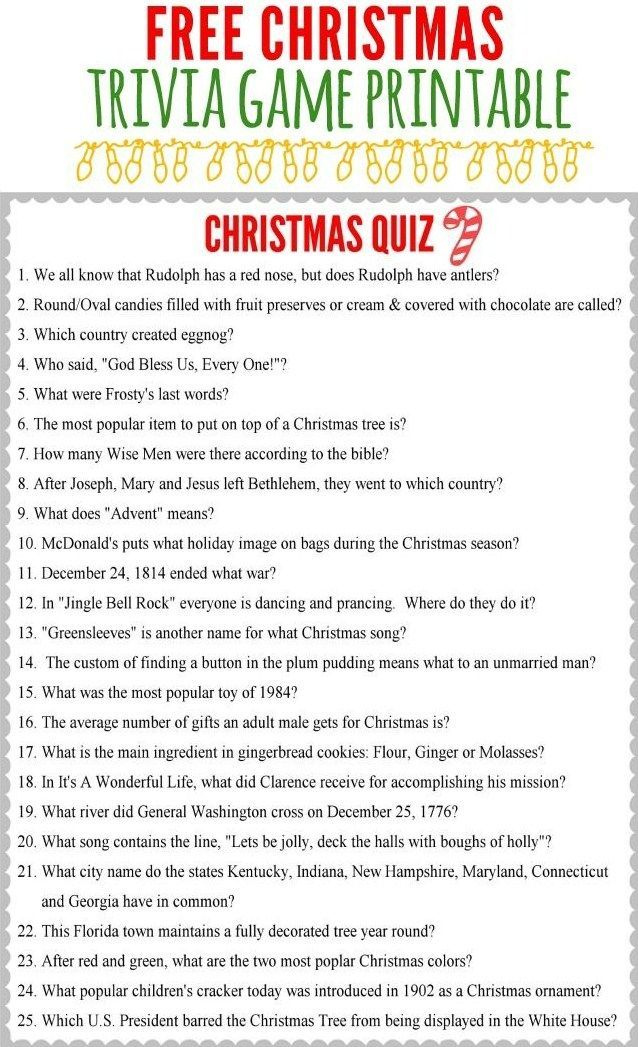 Free Printable Christmas Trivia Questions And Answers Printable Try 