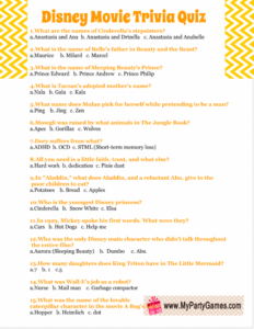 Free Printable Disney Movie Trivia Quiz