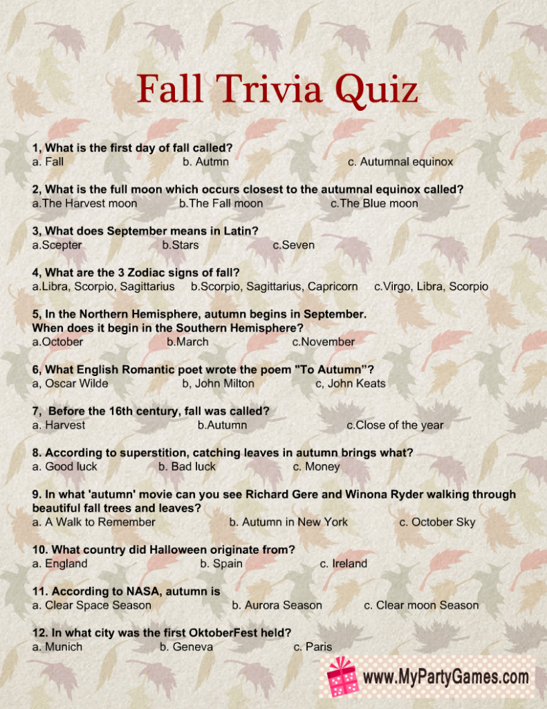 Easy Fall Trivia Questions & Answers