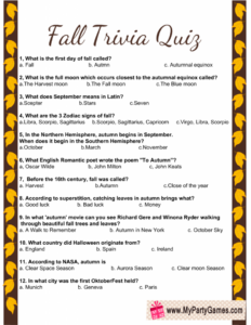 Free Printable Fall Trivia Quiz Trivia Quiz Free Trivia Questions
