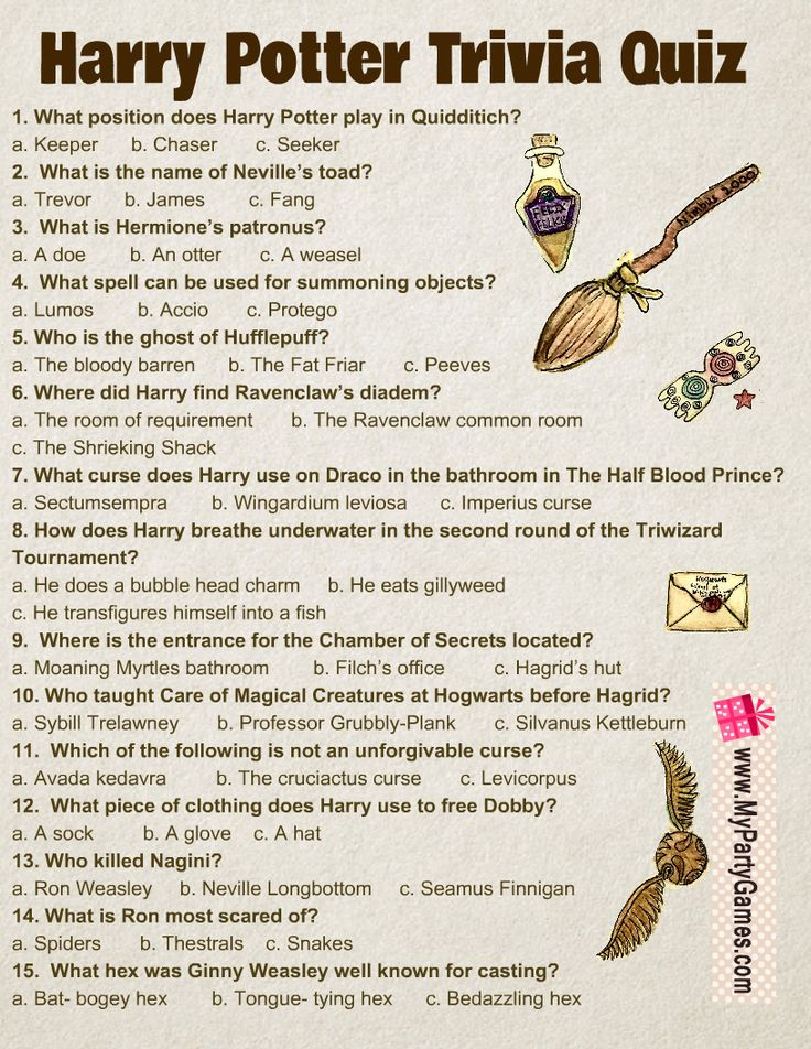 Harry Potter Trivia Printable