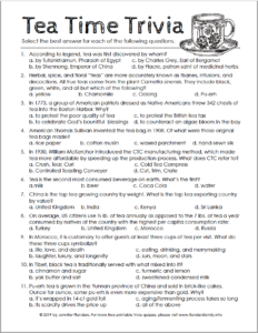 Free Printable Tea Time Trivia Quiz English Tea Party Tea Party