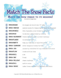 Free Printable Winter Game Match The Snow Facts Download Snow Facts