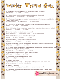Free Printable Winter Trivia Quiz With Answers