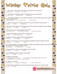 Free Printable Winter Trivia Quiz With Answers