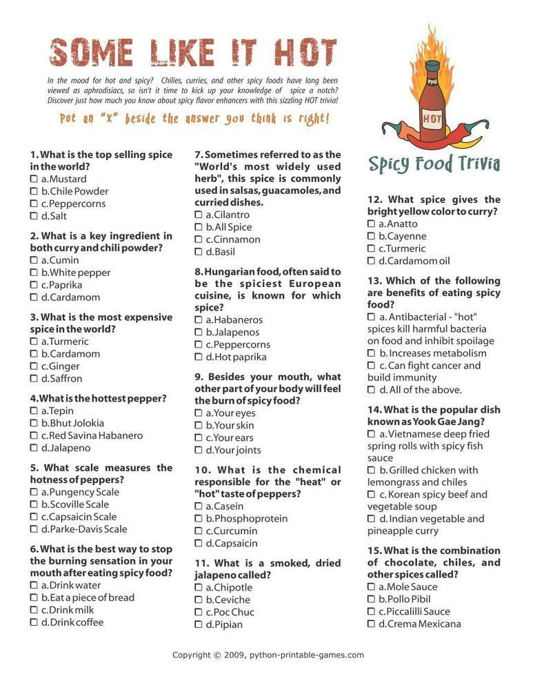 Easy Printable Trivia Questions And Answers About Food