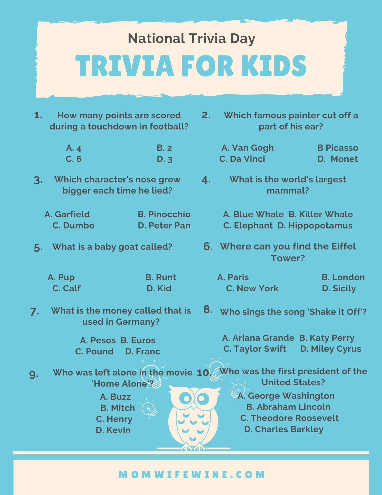 Fun Trivia For Kids And Adults Free Printables Mom Wife Wine 