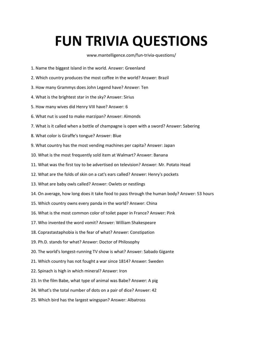 Fun Pub Trivia Questions And Answers