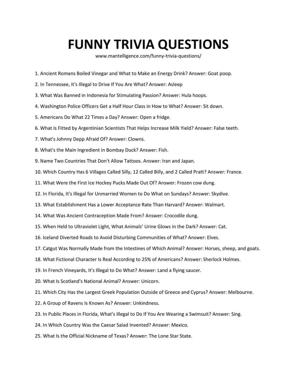 Funny Trivia Questions And Answers Australia