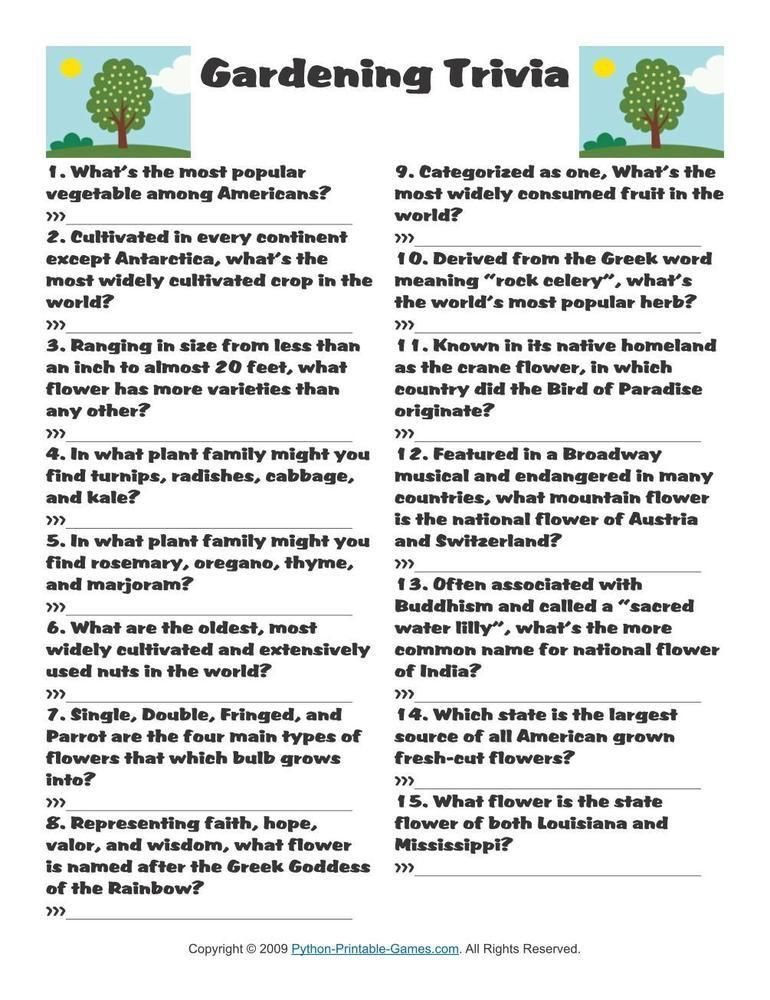 Gardening Trivia Printable Game Garden Party Games Garden Party 