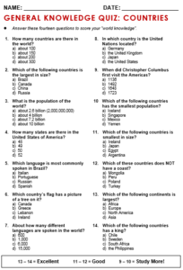 General Quiz For Kids Printable Trivia Questions Answers All