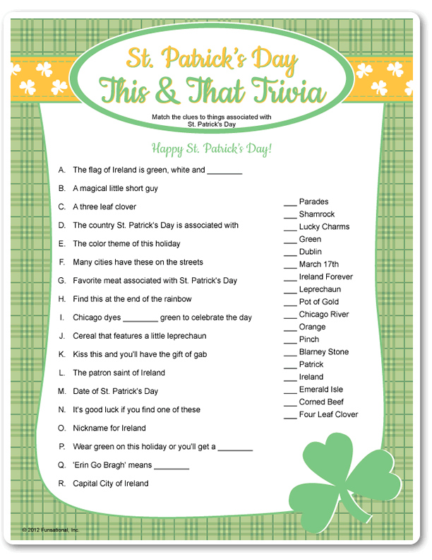 Green Trivia For Trivia Parties And St Patricks Day Trivia Saints 