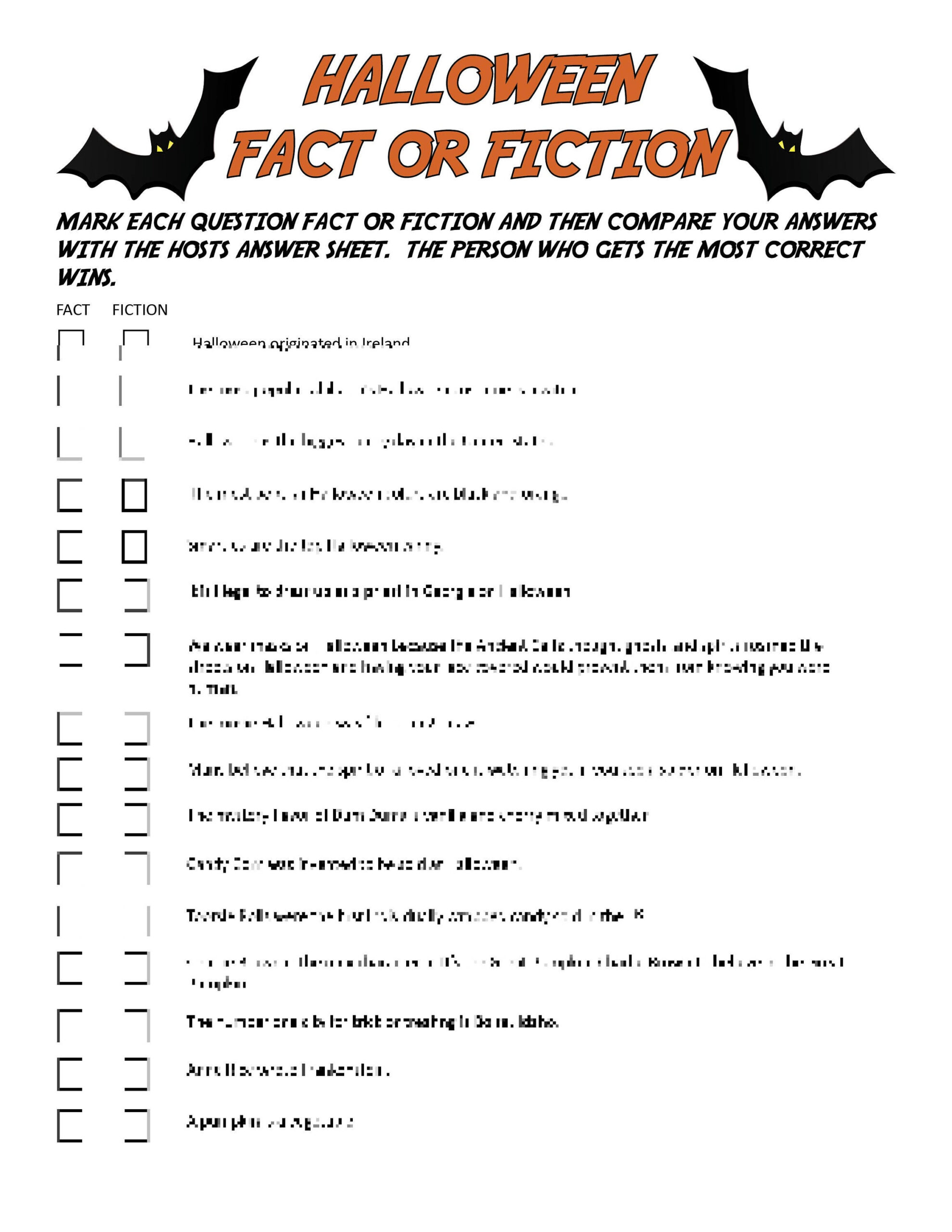 Halloween Fact Or Fiction DIGITAL DOWNLOAD Trivia Game Etsy