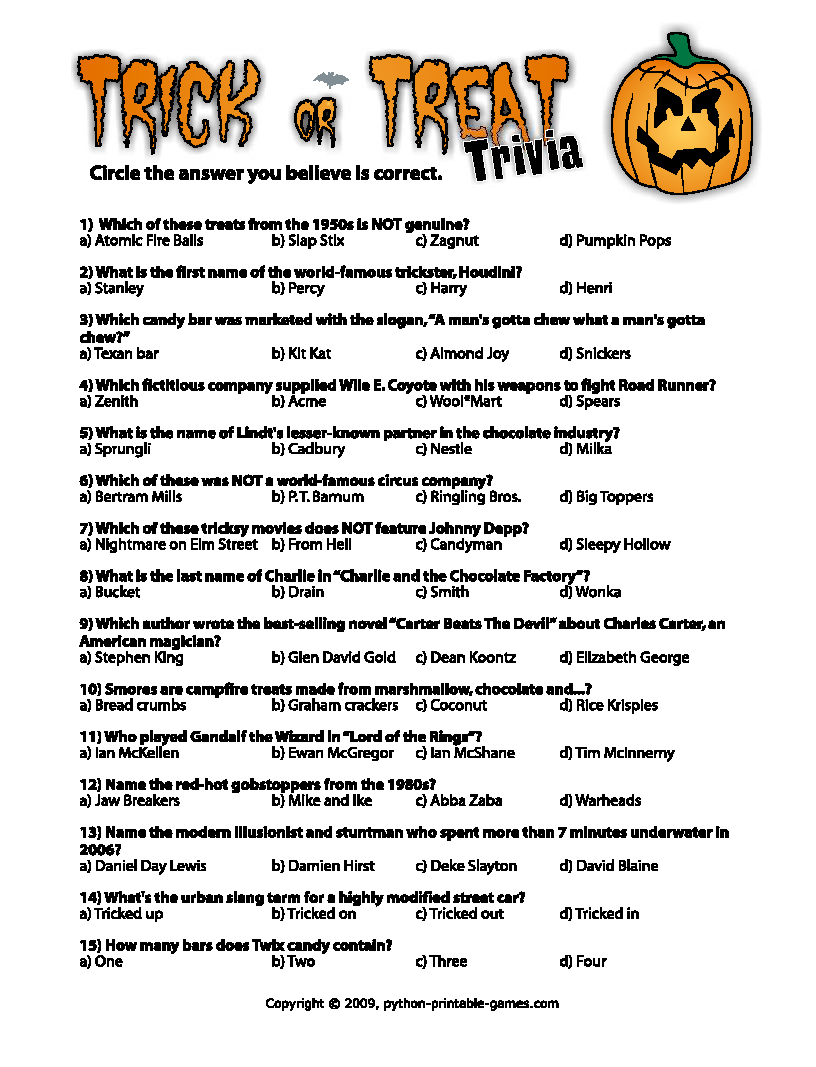 Halloween Trivia Questions And Answers Free Printable Free Printable