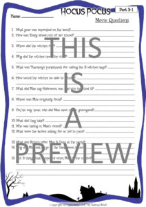 Hocus Pocus Movie Guide Activities Color B W Answer Keys