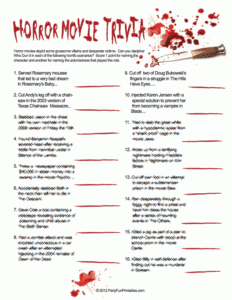 Horror Movie Trivia Who Dun It Party Fun Printables